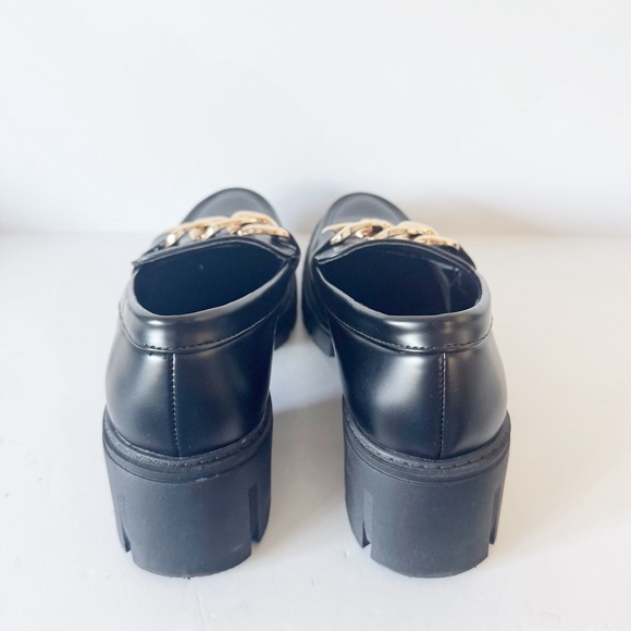 TINSTREE Platform Black Loafers Chain Sz 7 Chunky Heel Slip On Round Toe Shoes - Picture 8 of 14